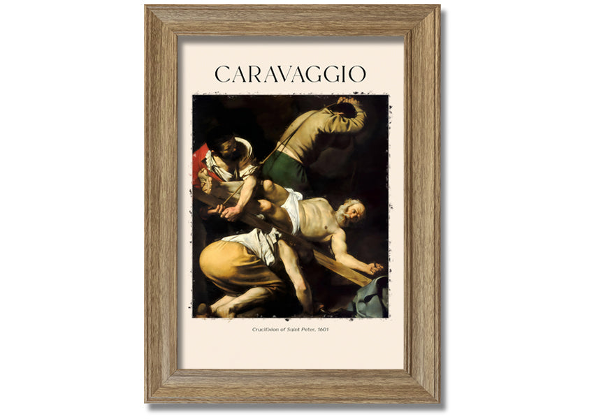 Canvas print of Crucifixion Of Saint Peter by Caravaggio, mounted on a box frame, showcasing vibrant colors and intricate details.